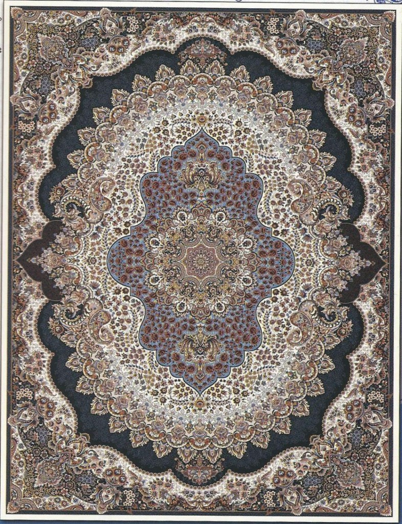فرش کاشان طرح ارکیده سرمه ای