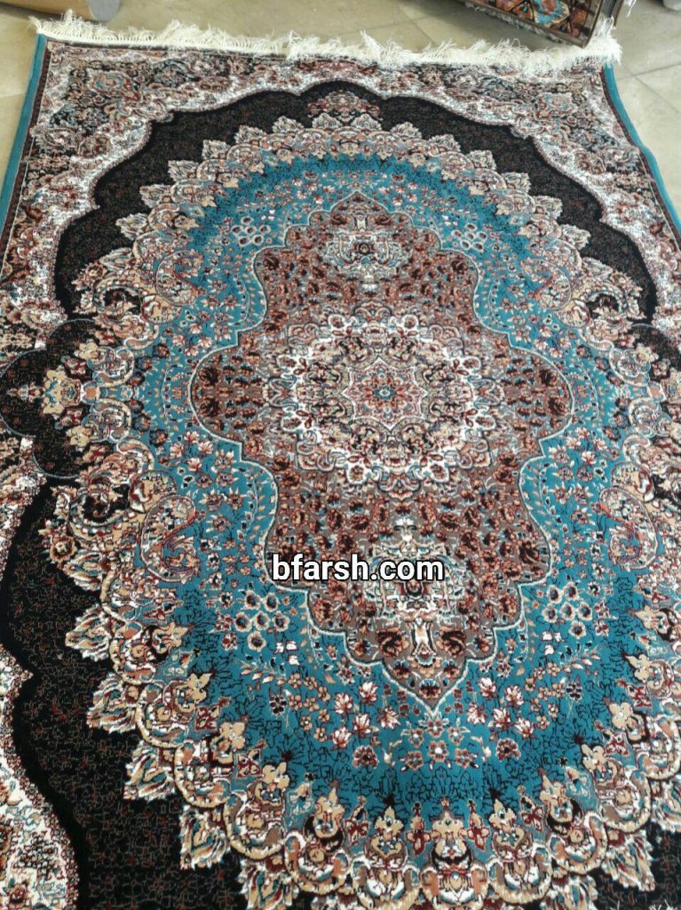 فرش 500 شانه ارزان طرح ارکیده ابی