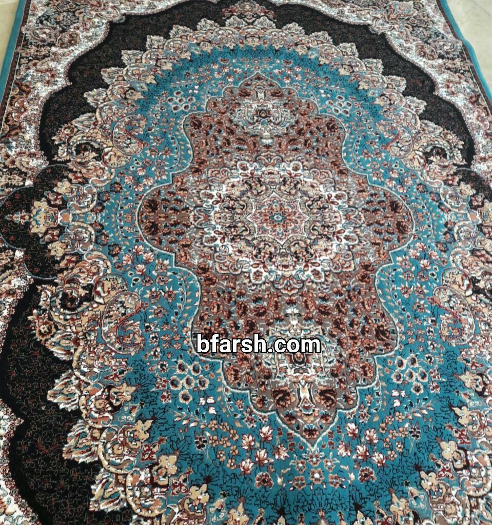 فرش 500 شانه ارزان طرح ارکیده ابی