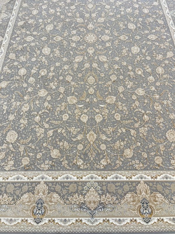 فرش کاشان 1500 شانه کاخ رنگ طوسی جدید