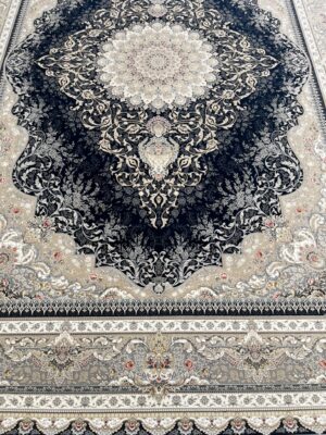 فرش کاشان سرمه ای 1500 شانه طرح داریوش