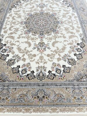 فرش کاشان 1200 شانه نقشه طلاکوب تاج کرم