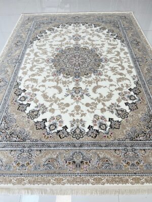 فرش رنگ کرم 1200شانه نقشه طلاکوب تاج