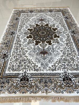 فرش کاشان کرم 500 شانه نقشه گلسار