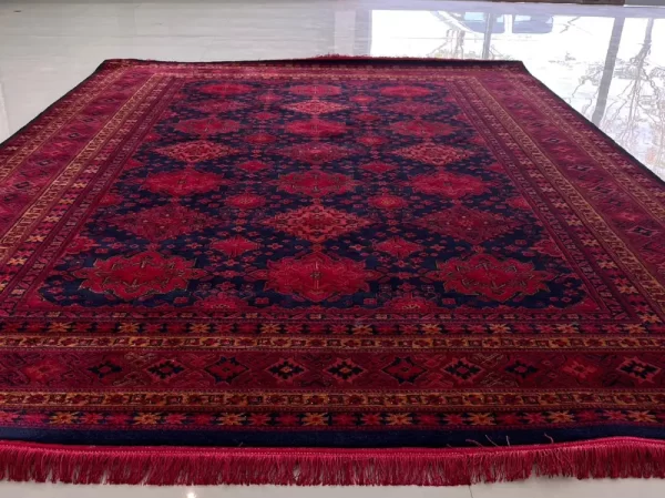 فرش طرح ترکمن قرمز مشکی