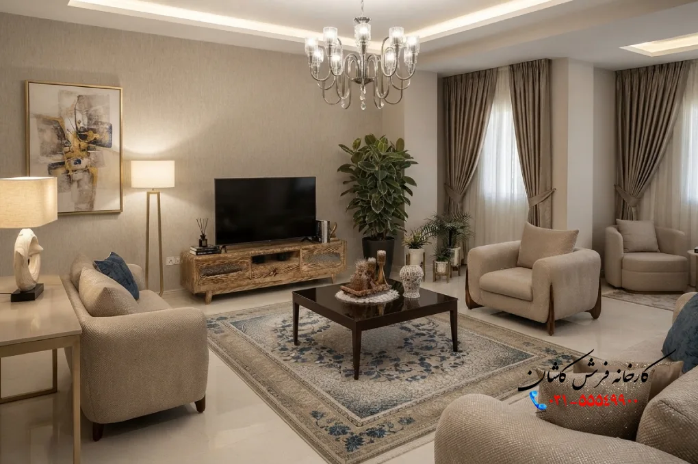 انداختن فرش در پذیرایی منزل