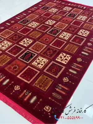 فرش قرمز سنتی طرح خشتی