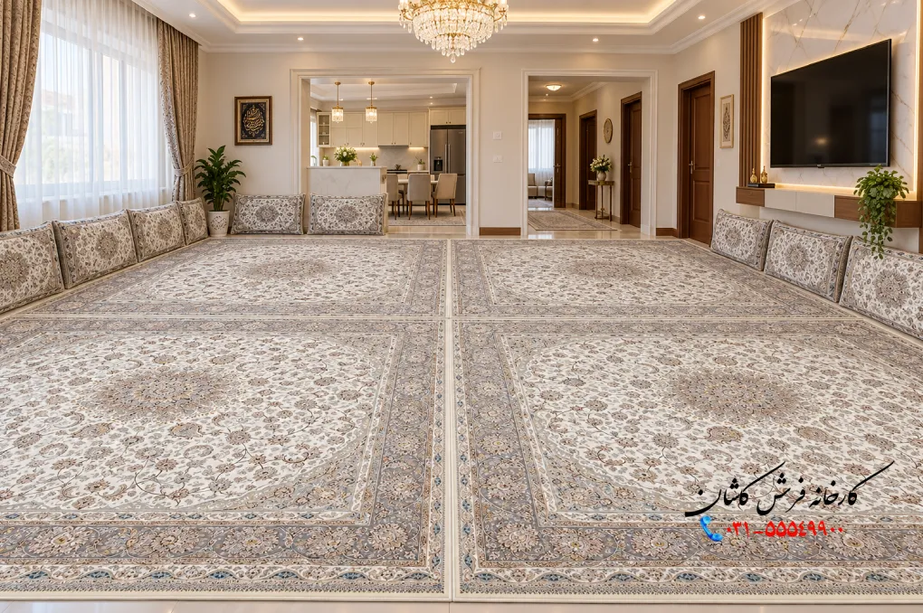 چیدمان حال مربع بدون مبل ایرانی