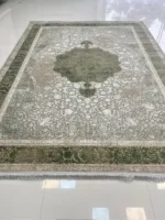 فرش 1200 شانه وینتیج طوسی سبز مدرن کاشان طرح رزا