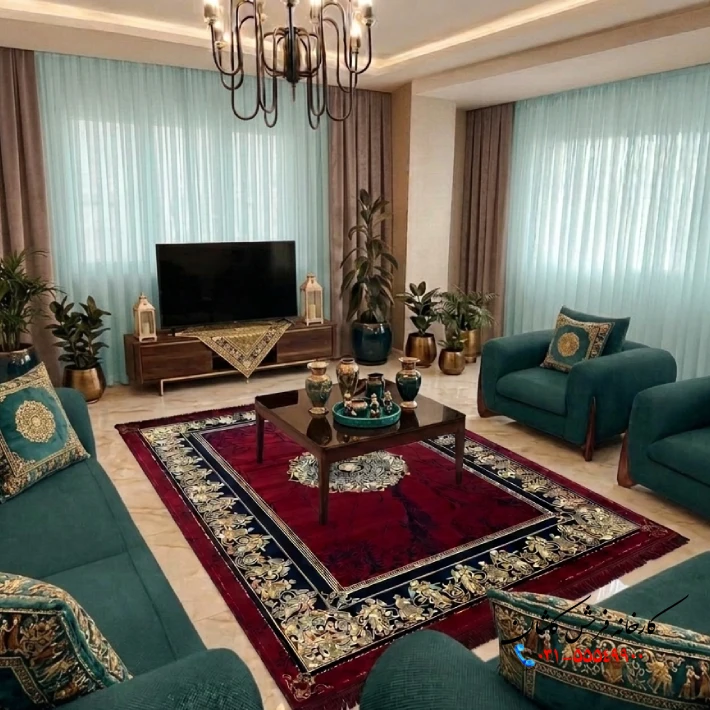 مبل کله غازی با فرش قرمز