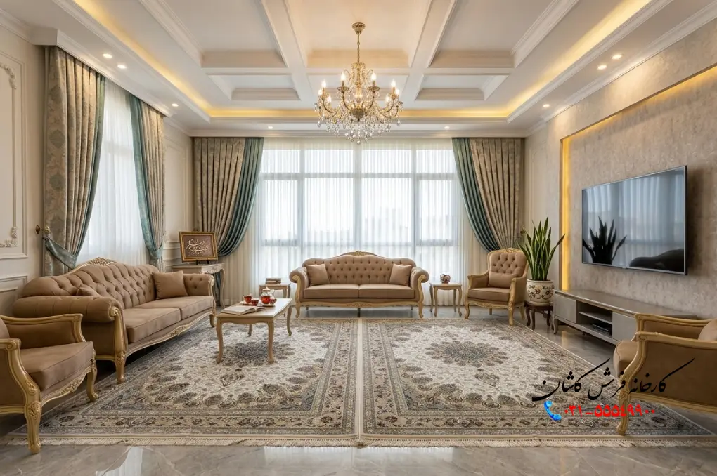مبل کرم و فرش سفید
