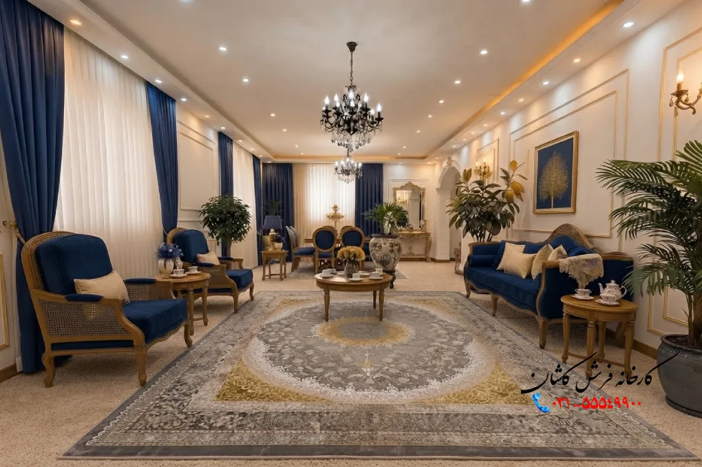 فرش طوسی با موکت رنگ کرم