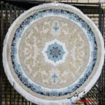 فرش گرد کرم طرح مه گل 1200شانه کاشان