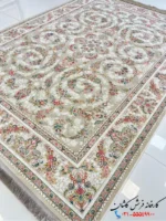 فرش افشان 1200 شانه طرح گل گندم رنگ نقره ای کاشان