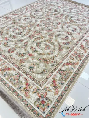 فرش افشان 1200 شانه طرح گل گندم رنگ نقره ای کاشان