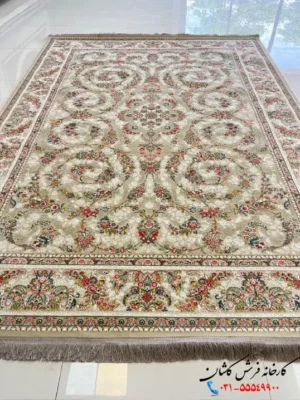 فرش افشان 1200 شانه طرح گل گندم نقره ای کاشان