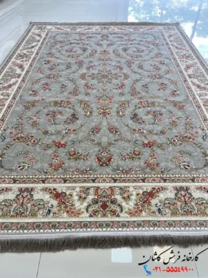 فرش افشان طوسی 1200شانه طرح گل کندم نقره ای کاشان