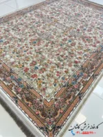 فرش افشان گل برجسته 1200 شانه طرح سعادت نقره ای کاشان