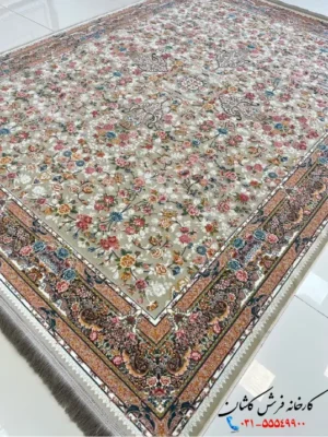 فرش افشان گل برجسته 1200 شانه طرح سعادت نقره ای کاشان