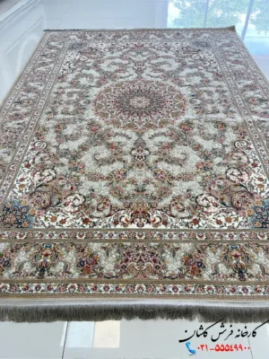 فرش طرح دستباف ماهان رنگ نقره ای 1200شانه کاشان