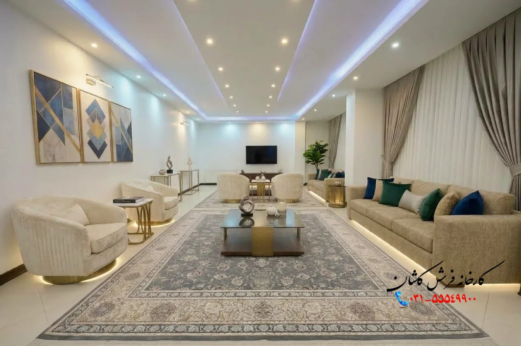ایده برای دکوراسیون چیدمان فرش در پذیرایی مستطیل بزرگ