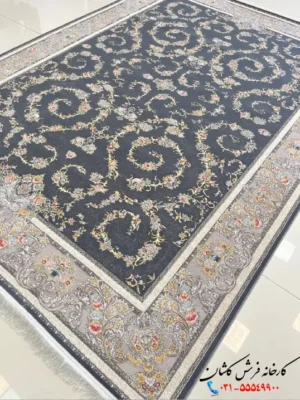 فرش افشان 700 شانه گل برجسته رنگ دلفینی کاشان