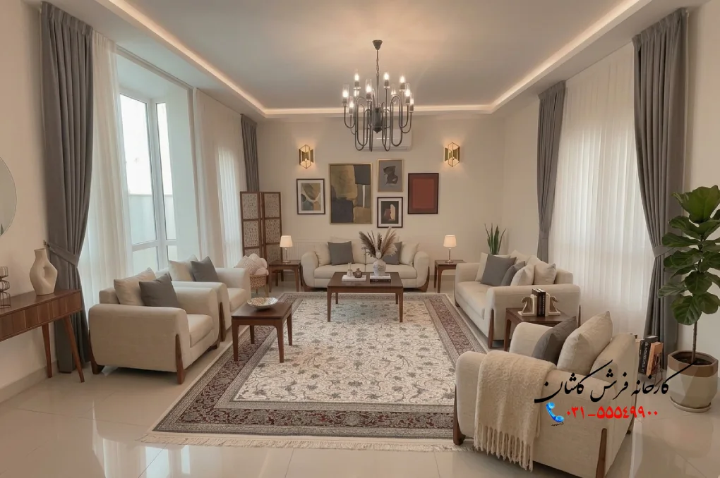 نحوه چیدمان فرش در پذیرایی مستطیل کوچک