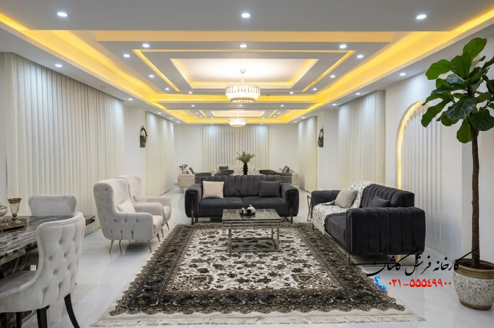 چیدمان فرش در پذیرایی باریک مستطیل