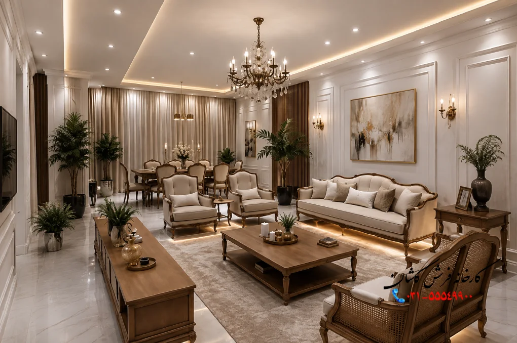 چیدمان فرش در پذیرایی مستطیل بزرگ