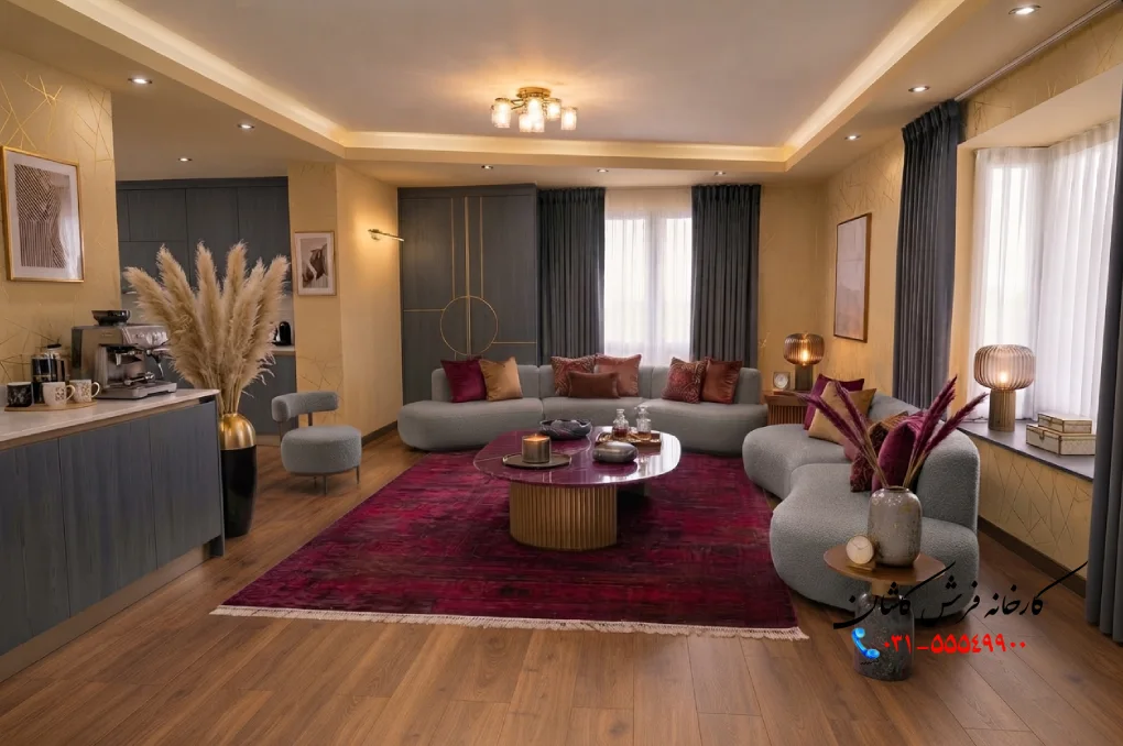 چیدمان فرش در پذیرایی مستطیل کوچک و دراز