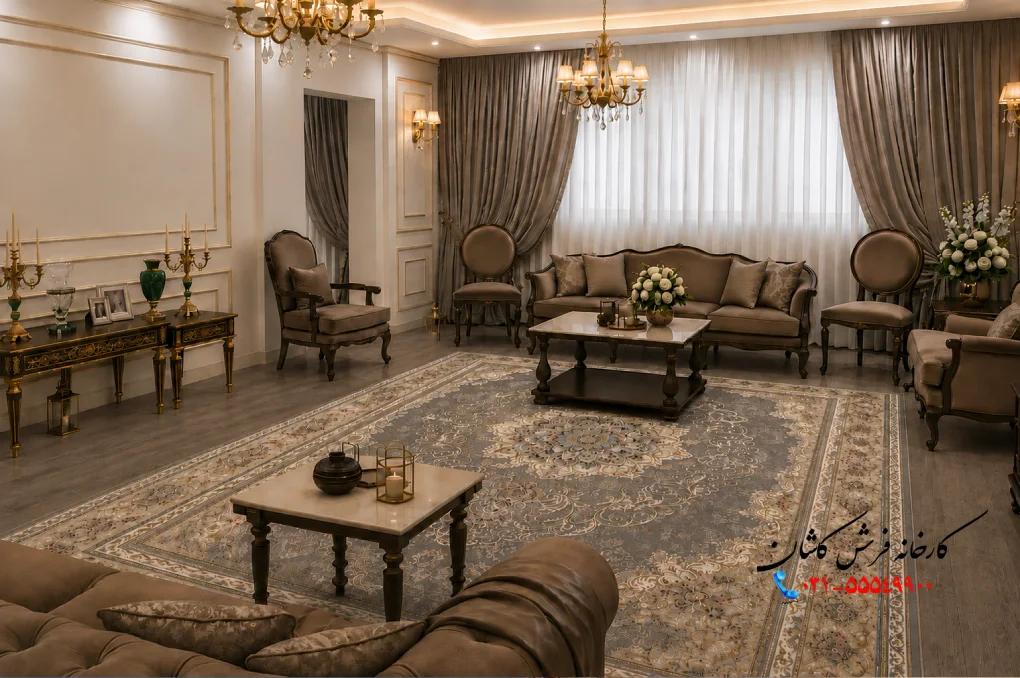 چیدمان فرش در پذیرایی مستطیل کوچک