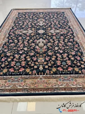 فرش افشان طرح سعادت سرمه ای 1200شانه کاشان