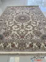 فرش ترنج دار طرح ماهان کرم 1200 شانه کاشان
