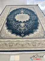 فرش سرمه ای جدید 1200شانه کاشان طرح دلوین