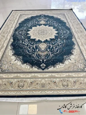فرش سرمه ای جدید 1200شانه کاشان طرح دلوین