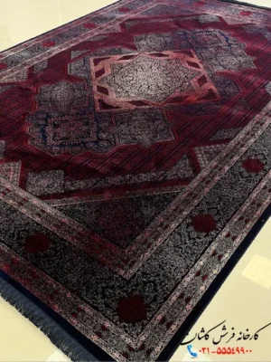 فرش قرمز لاکی جدید طرح ساوین کاشان 1200شانه