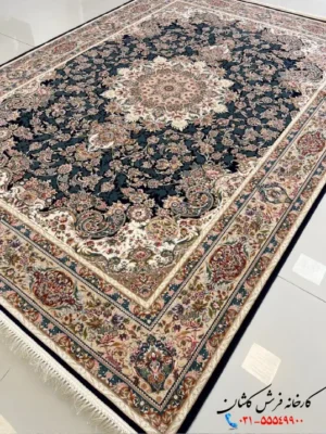 فرش 1200 شانه سرمه ای طرح آیلین کاشان