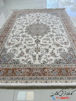 فرش رنگ سفید گلبهی جدید طرح اوان 1500 شانه