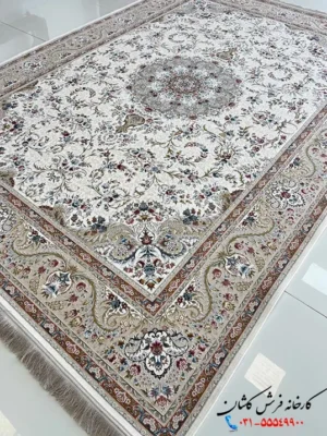 فرش سفید کرم 1500 شانه طرح نگارستان کاشان