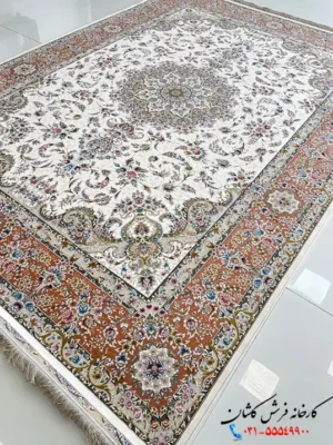 فرش سفید گلبهی 1500 شانه طرح گلریس کاشان