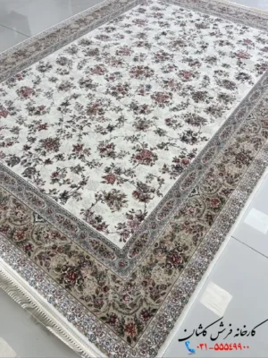 فرش طرح بهشت سفید صدفی 1200 شانه کاشان