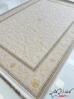 فرش طلاکوب جدید برجسته 1500 شانه طرح رها کرم کاشان