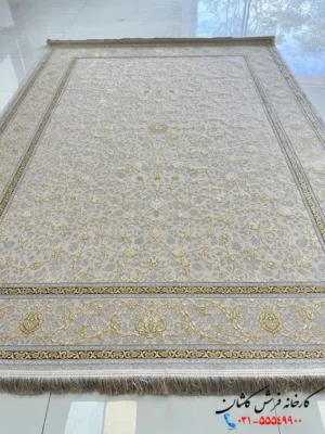 فرش طلاکوب گل برجسته 1500 شانه طرح رها کرم