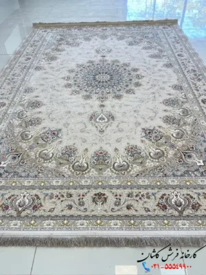 فرش کرم جدید 1500 شانه گل برجسته کاشان