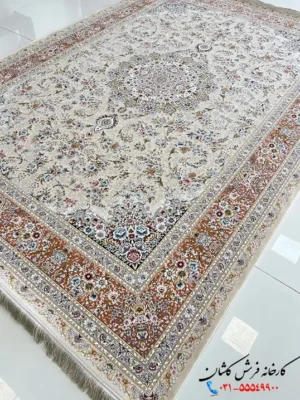 فرش کرم گلبهی جدید طرح اوان 1500 شانه کاشان