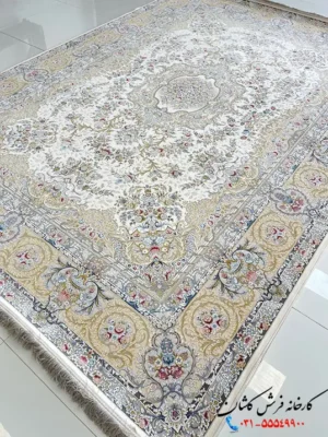 فرش کلاسیک جدید طرح باغ بهشت کرم 1500 شانه کاشان