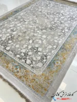 فرش 1500 شانه آبی طلایی طرح نسیم کاشان