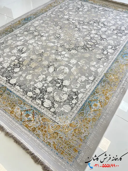 فرش 1500 شانه آبی طلایی طرح نسیم کاشان فرش 1500 شانه آبی طلایی طرح نسیم کاشان