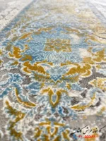 فرش 1500 شانه رنگ آبی طلایی طرح نسیم