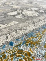 فرش 1500 شانه رنگ آبی طلایی نسیم کاشان